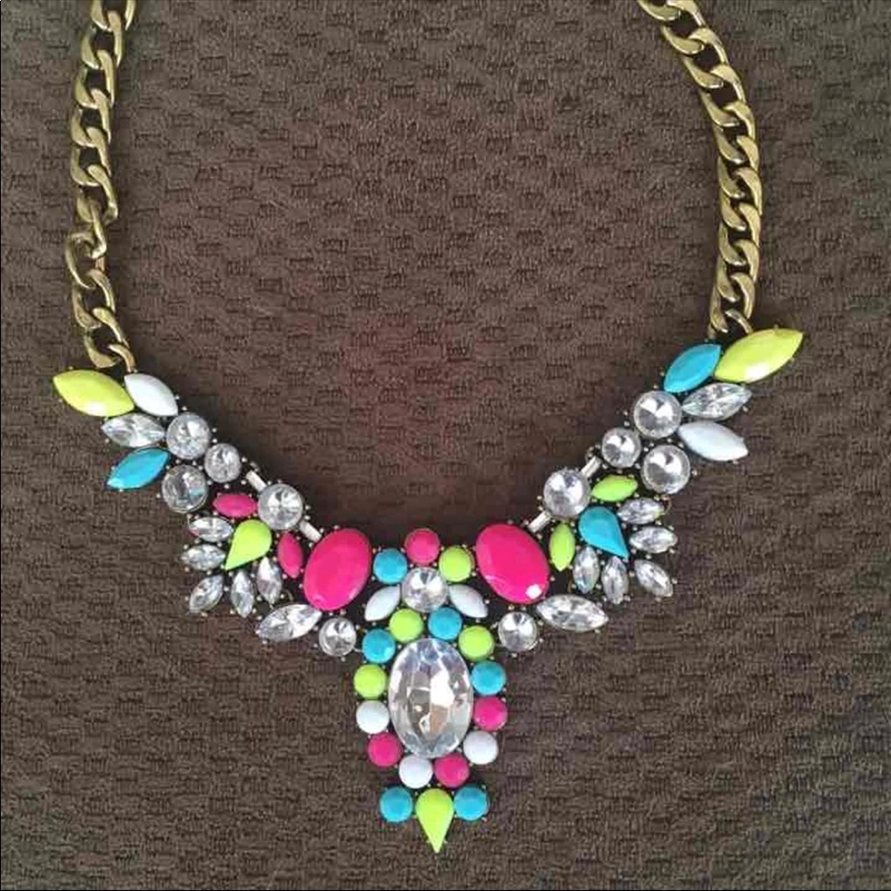 Jeweled neon statement necklace